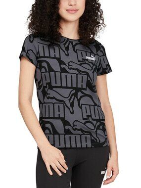 PUMA Women's Cotton Abstract Logo-print Crewneck T-shirt In Black